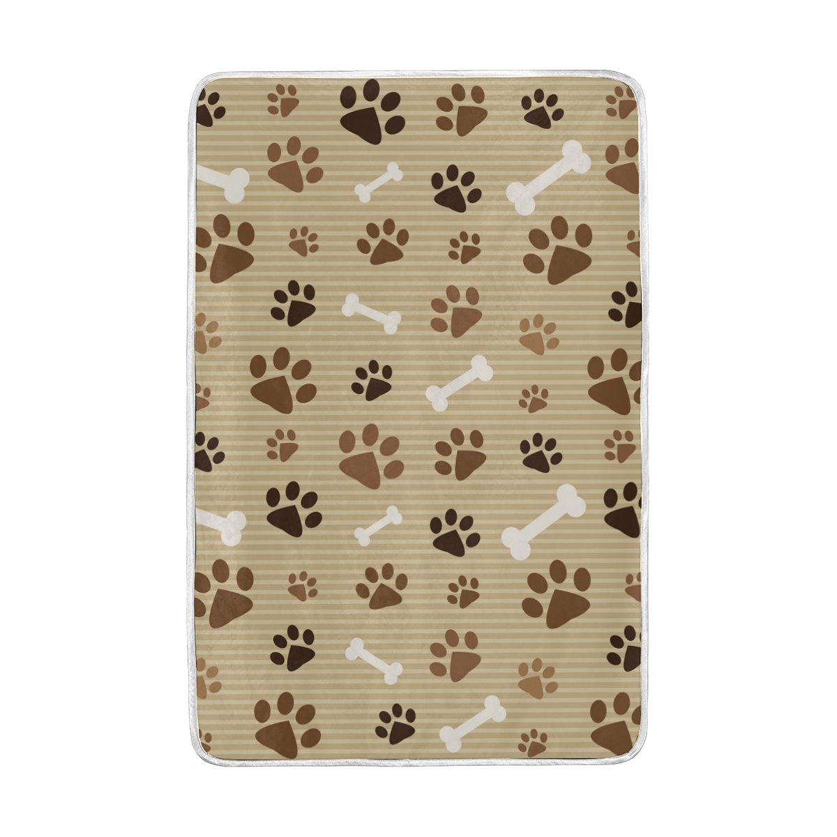 U Life Khaki Striped Dog Paw Prints Soft Fleece Throw Blanket - 60x90 Inch Cozy Blanket for Couch, Sofa & Bed - Perfect for Kids, Men & Women - Ideal for Napping, Lounging & Home Decor