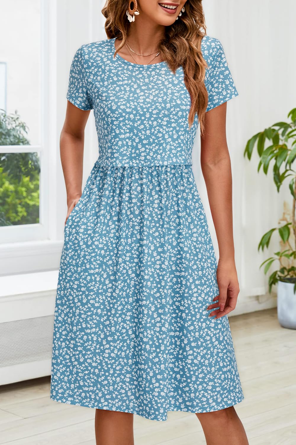 OUGES Women's 2025 Short Sleeve Floral Maternity Dress - Nursing Gown & Breastfeeding Clothes for Summer | Perfect for Pregnancy, Nursing, and Casual Outings