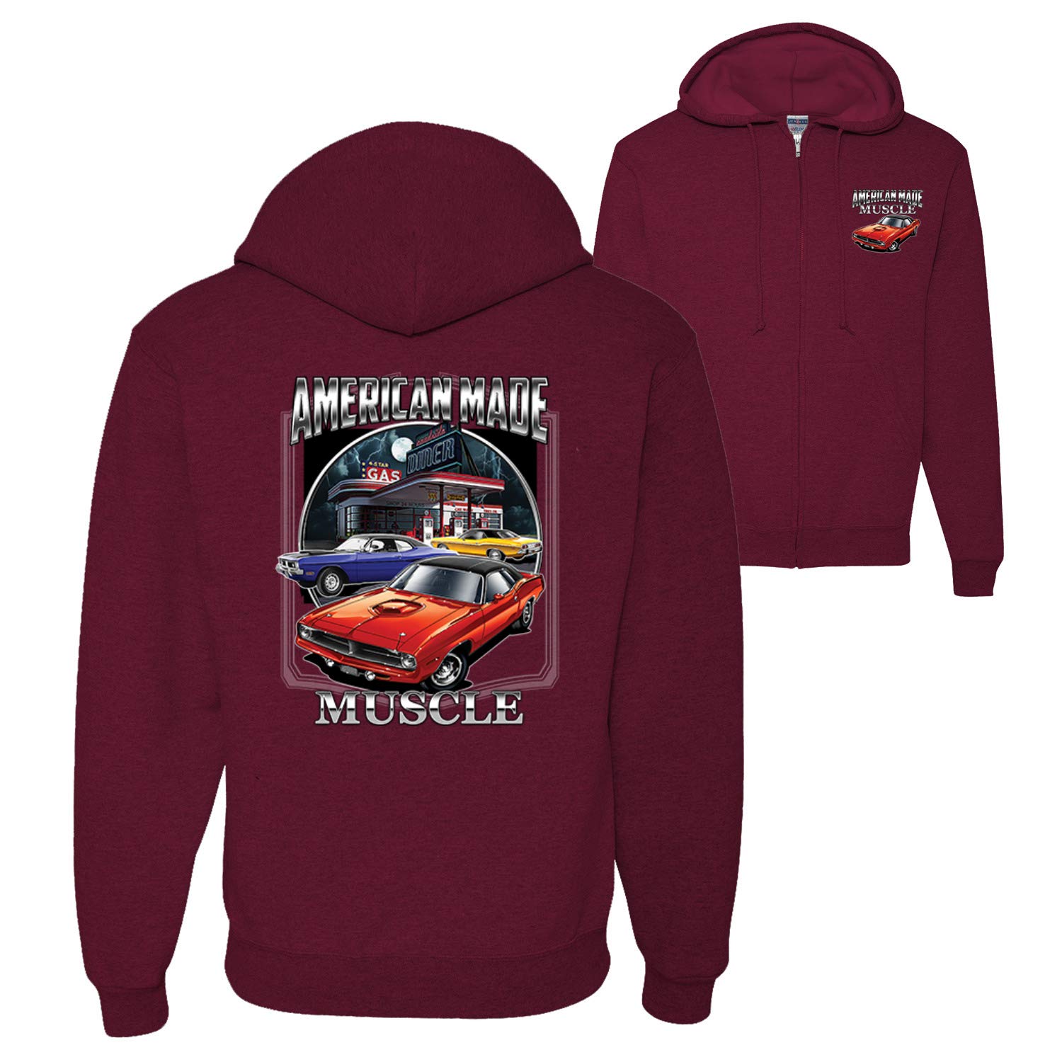 Dodge American Made Racing Muscle Car & Truck Graphic Zip Up Hoodie Sweatshirt for Men - Vintage Automotive Hooded Sweatshirt for Racing Fans, Car Enthusiasts - Perfect for Casual Wear, Car Shows & Motorsport Events
