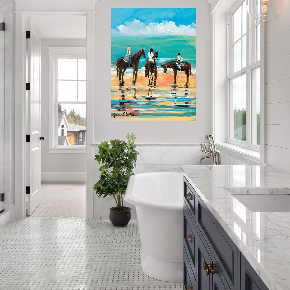 Horses on the Beach Fine Art Canvas Wall Decor by Jane Slivka - 42x56 Inch Ready to Hang Painting for Living Room, Bedroom, Office & More - Coastal Home Decor & Beach House Wall Art