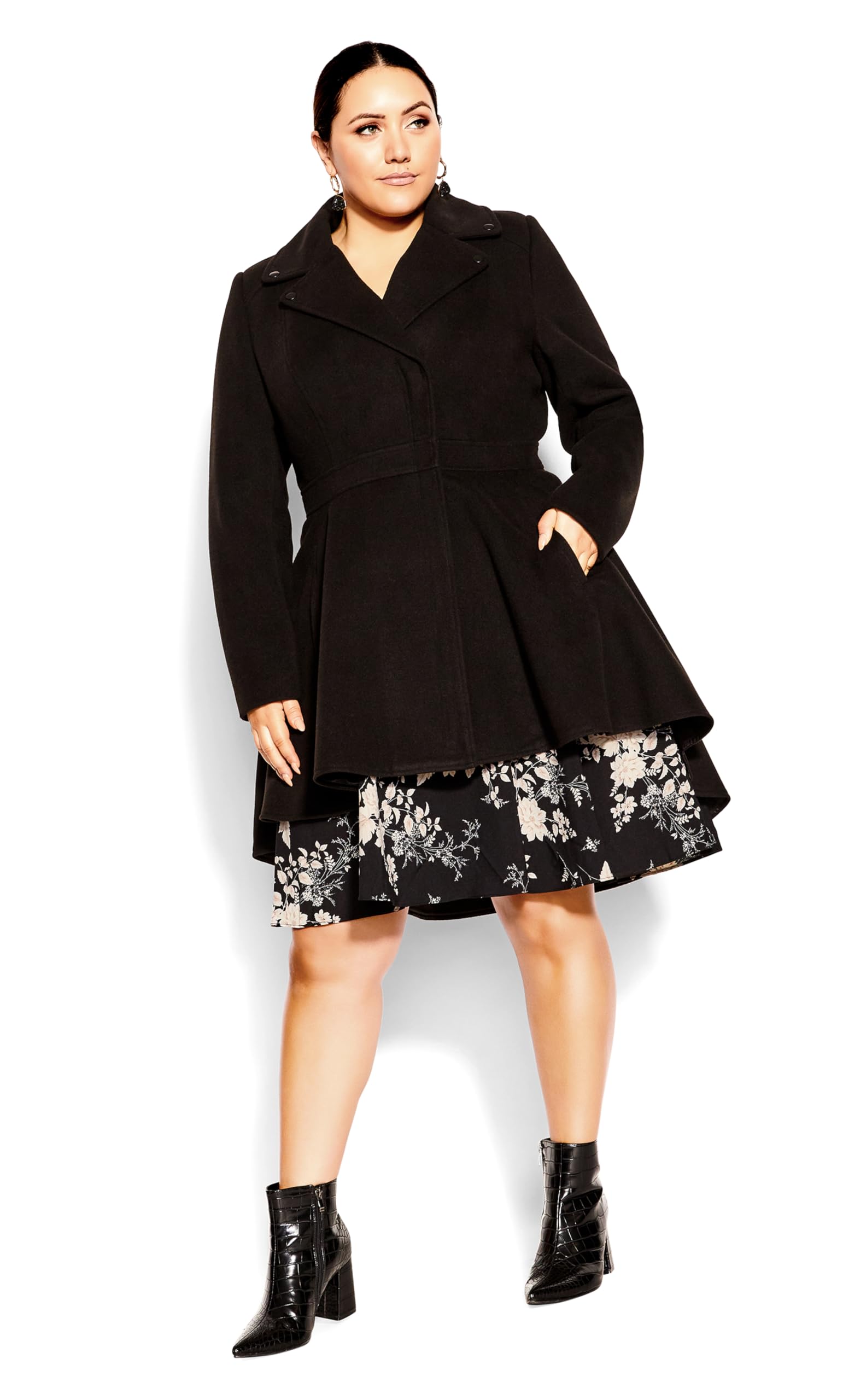 Plus Size Women's Hi-Lo Frill Coat – Elegant & Stylish Outerwear for Casual Outings & Special Occasions