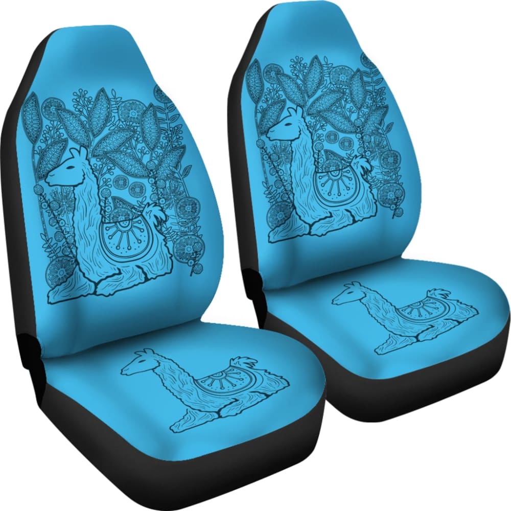 Blue Llama Print Bohemian Floral Car Seat Covers - Waterproof & Universal Fit for Cars, SUVs, Trucks - Perfect for Road Trips & Daily Commutes