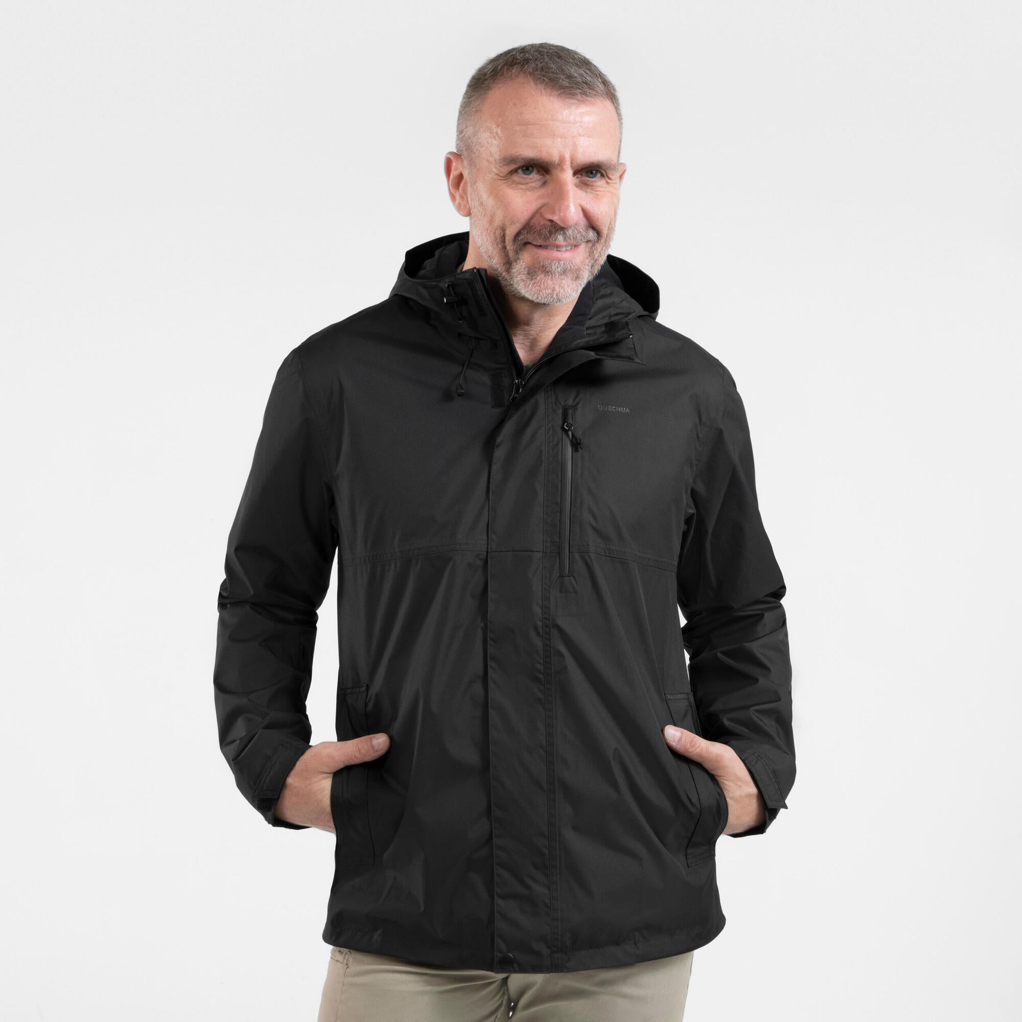 Quechua Men's NH500 Waterproof Rain Jacket - Lightweight Windproof Hiking Jacket for Outdoor Adventures & Travel