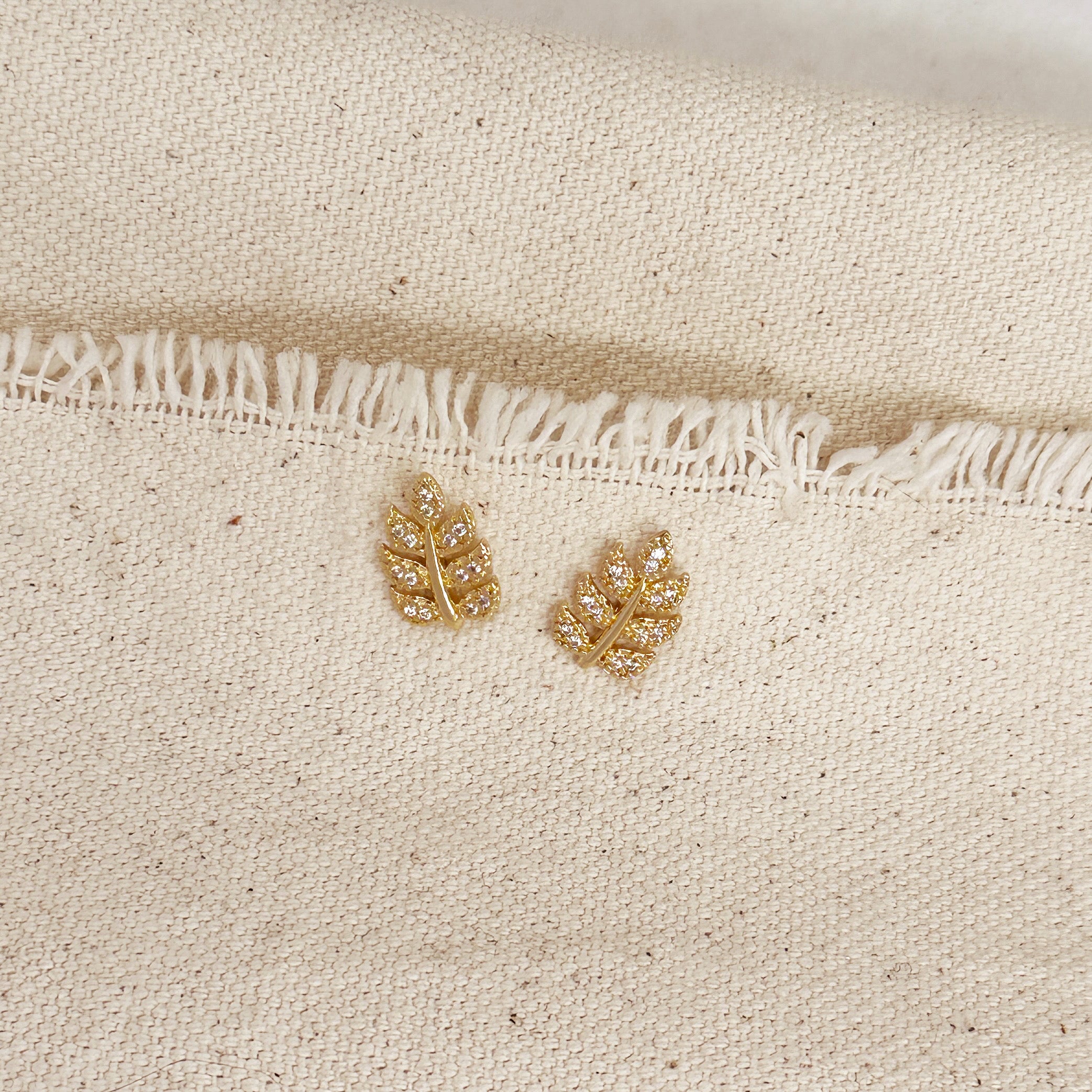 18K Gold Filled Cubic Zirconia Leaf Stud Earrings for Women - Dainty Nature-Inspired Jewelry Gift for Her - Perfect for Everyday Wear, Date Nights & Special Occasions