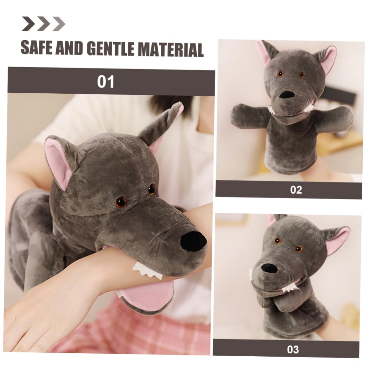 Phenofice Zoo Animal Hand Puppets - Soft Plush Stuffed Animal Puppets for Kids, Jungle & Farm Animal Toys (Dark Grey Cotton) - Perfect for Storytelling, Pretend Play & Early Childhood Education