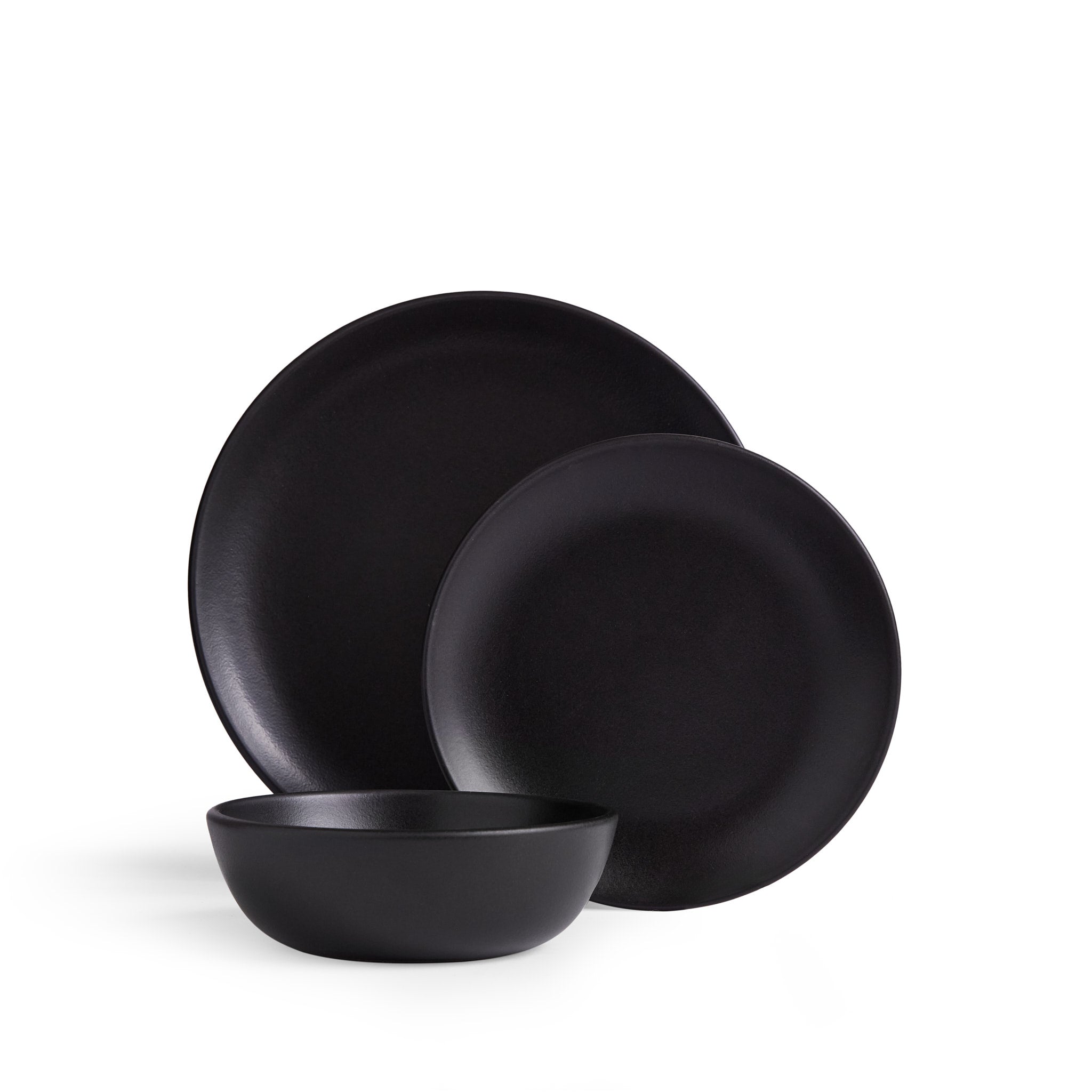 Premium Obsidian 3-Piece Dinnerware Set - Elegant Black Stoneware Plates, Bowls & Mugs - Perfect for Fine Dining, Restaurant Style Meals & Dinner Parties