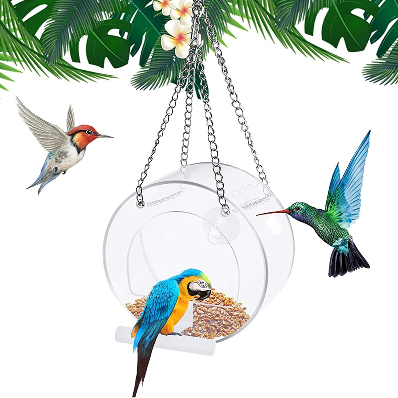 Clear Acrylic Window Bird Feeder with Transparent Tray - Outdoor Garden Decor for Backyard, Patio & Balcony | Attracts Wild Birds for Birdwatching | Perfect Gift for Bird Lovers | Enjoy Nature from Window, Kitchen or Office | Relax Watching Birds While Drinking Coffee or Working from Home | Durable Weatherproof Design for Year-Round Use | Ideal for Nature Enthusiasts, Home Office Relaxation & Outdoor Decor