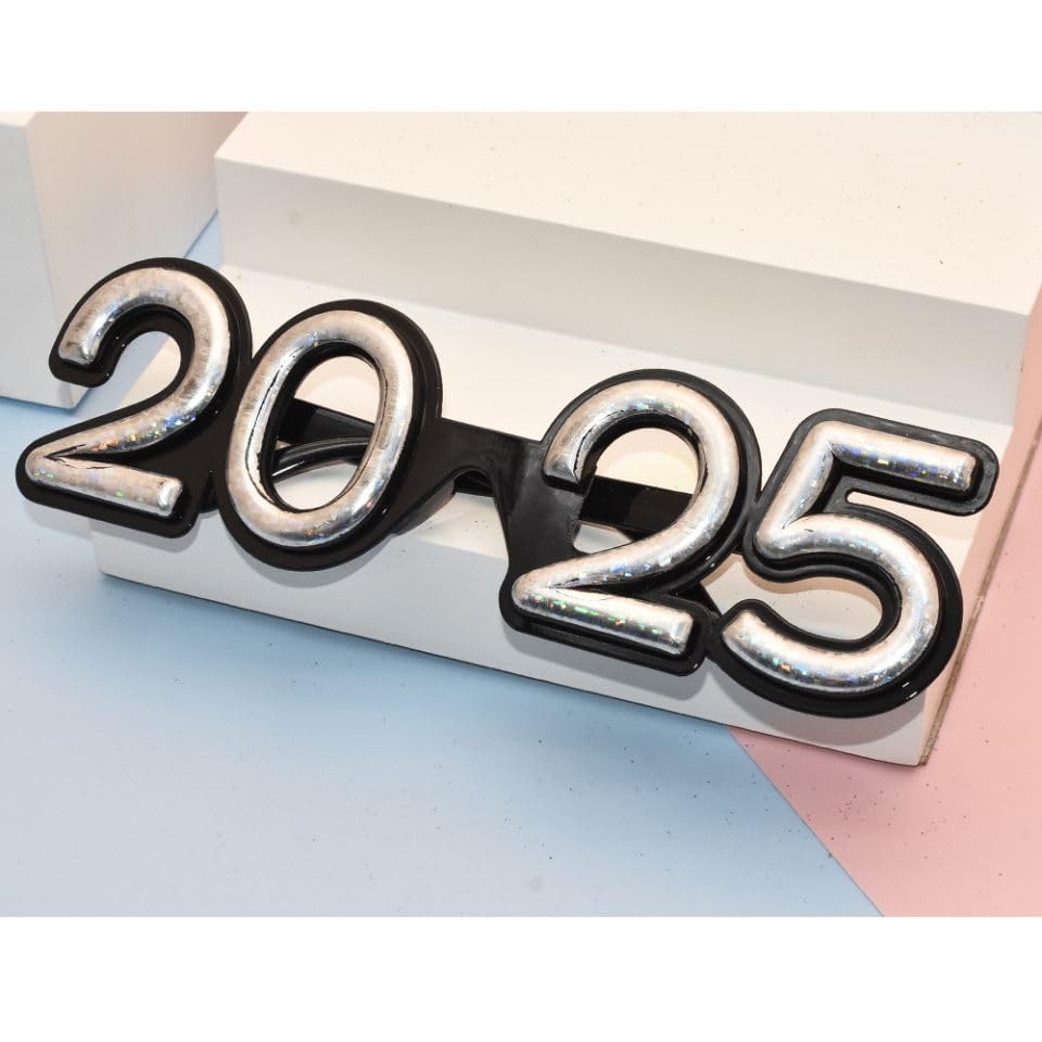 SWYOUN 5PCS 2025 Plastic Party Glasses - New Year's Eve & Graduation Celebration Supplies - Class of 2025 Photo Props for NYE Parties, Graduation Ceremonies & Festive Events