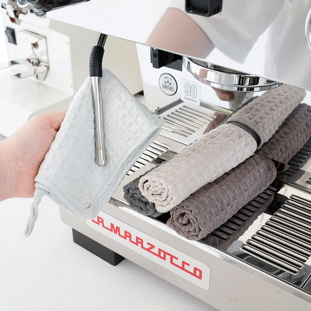 **Barista Microfiber Cleaning Cloths 4-Pack – Premium Waffle Weave Towels for Espresso Machines, Steam Wands, Countertops & Kitchen (12