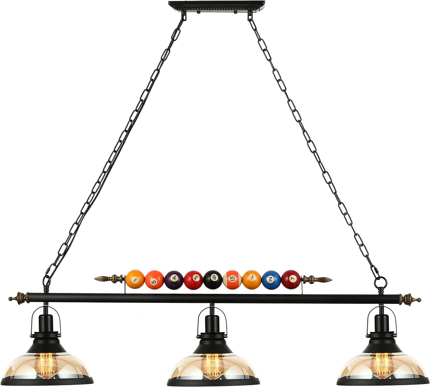 Modern Industrial Pendant Light - MADISH 3-Light Glass Shade Chandelier for Dining Room, Kitchen Island & Game Room | Vintage Ceiling Lamp for Beer Party & Home Decor (7-8 ft Adjustable)