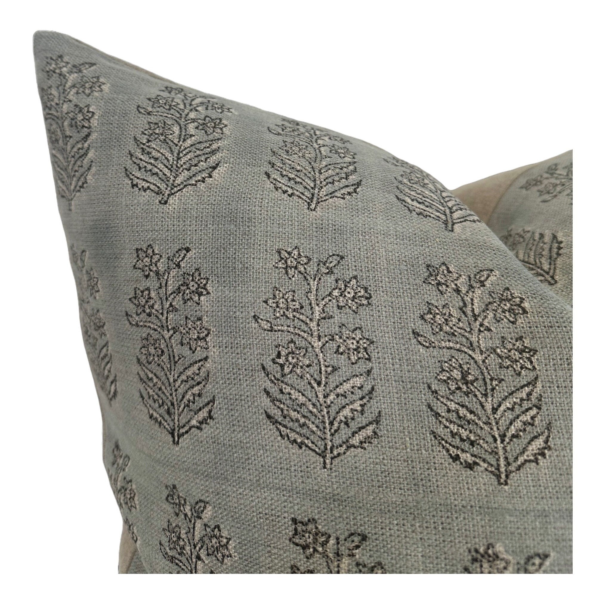 Farmington Linen Block Print Pillow Cover - Handmade Designer Cushion Cover for Sofa, Bed & Home Decor - Boho Chic Throw Pillow Case for Living Room, Bedroom & Nursery