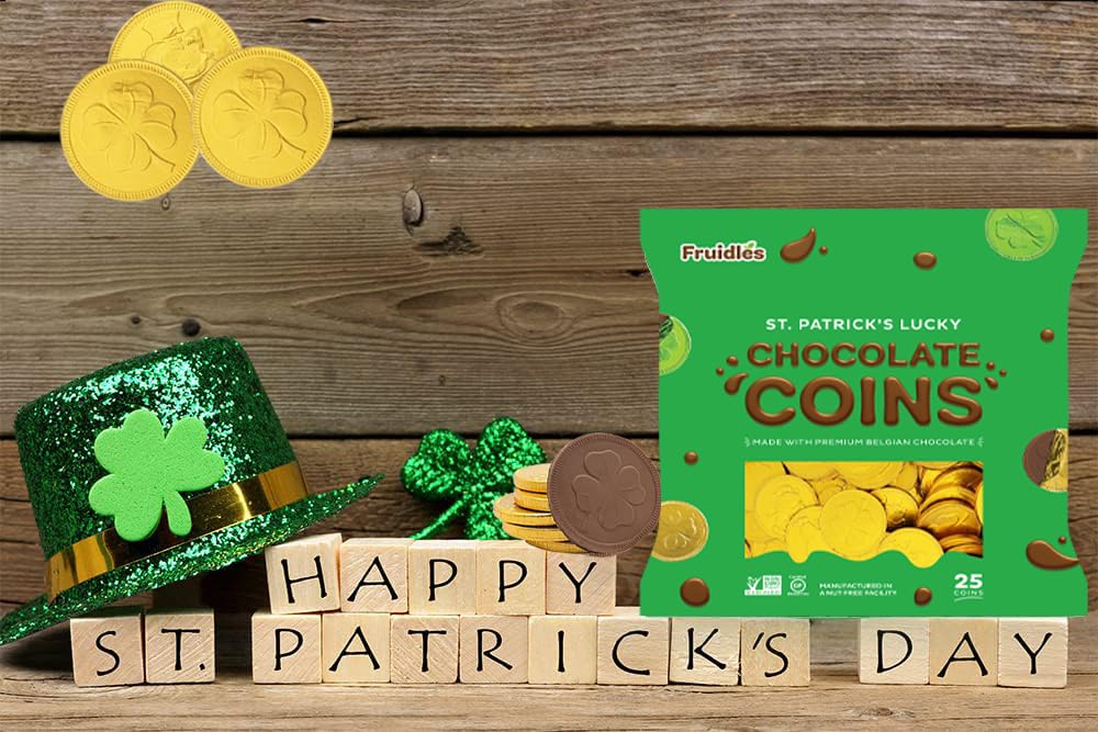 St. Patrick's Day 25 Gold Shamrock Chocolate Coins - Belgian Milk Chocolate Clover Coins in Foil Wrapping, Nut-Free (25-Pack) - Perfect for Party Favors, Classroom Treats & Holiday Celebrations