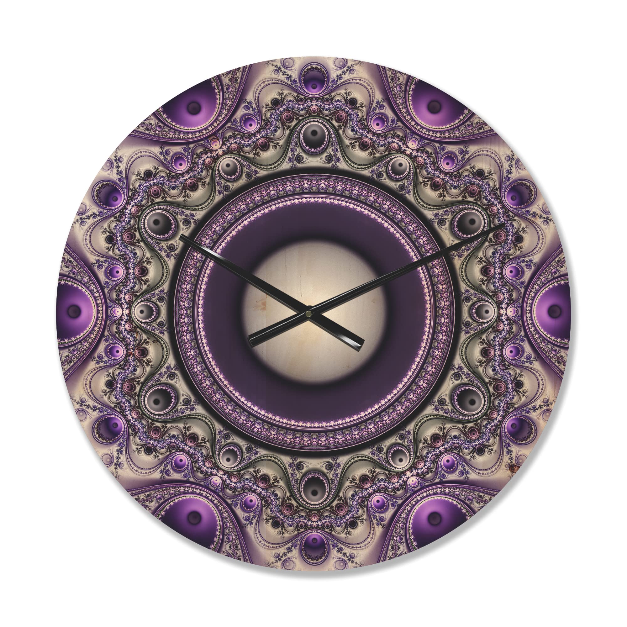 Modern Wood Wall Clock with Fractal Purple Circles - Large Oversized Decorative Wooden Clock for Living Room, Bedroom, Office Décor | Perfect for Home, Office & Gift Giving