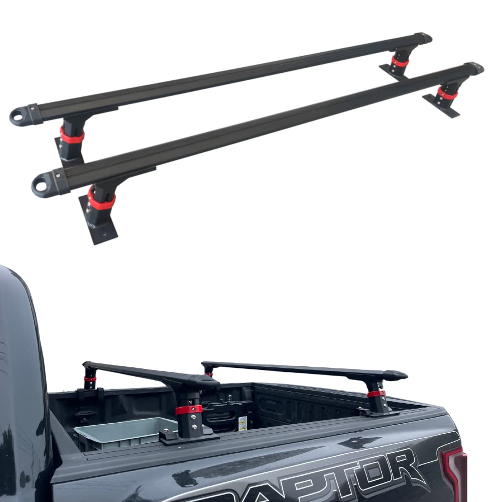 Universal Extendable Aluminum Pickup Truck Bed Rack - T-Slot Rail Compatible with Tonneau Covers | Heavy Duty Cargo Carrier for Camping Gear, Ladders & Construction Equipment
