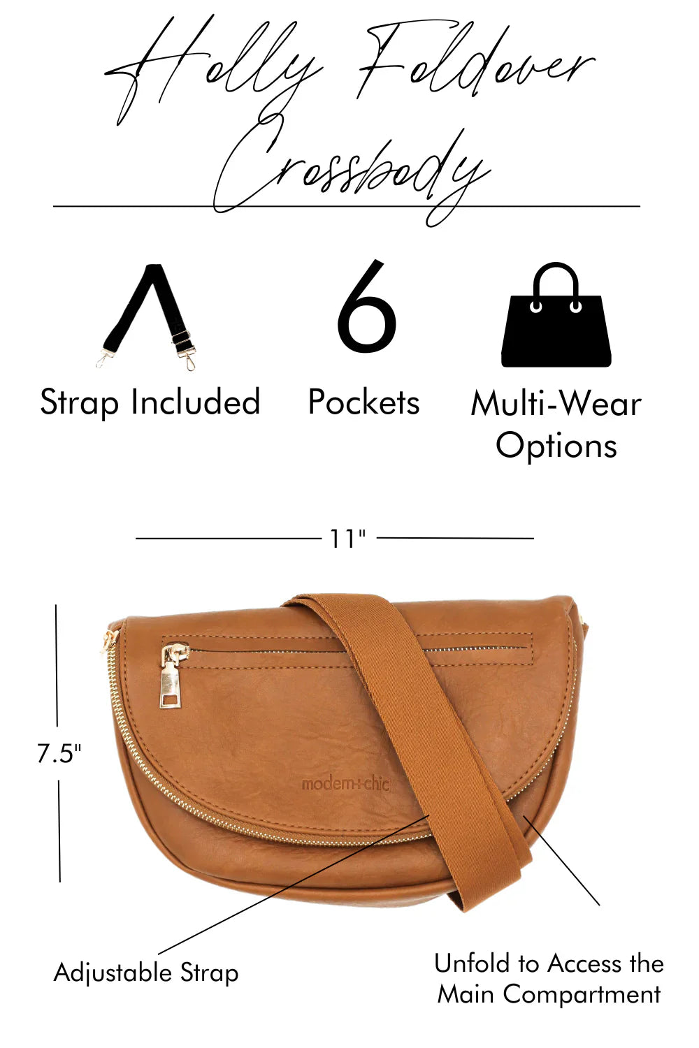 Holly Foldover Crossbody Bag for Women - Stylish Leather Shoulder Purse with Adjustable Strap, Perfect for Travel, Work & Everyday Use