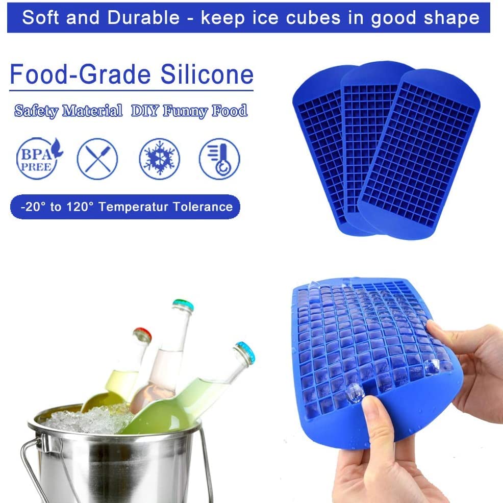 3Pcs Silicone Mini Ice Cube Trays - 160 Grids Square Ice Molds for Freezer, Baby Food, Whiskey & Cocktails | BPA-Free Flexible Ice Cube Maker for Drinks, Smoothies & Party Beverages (Blue) - Perfect for Home Bars, Baby Meal Prep & Summer Refreshments