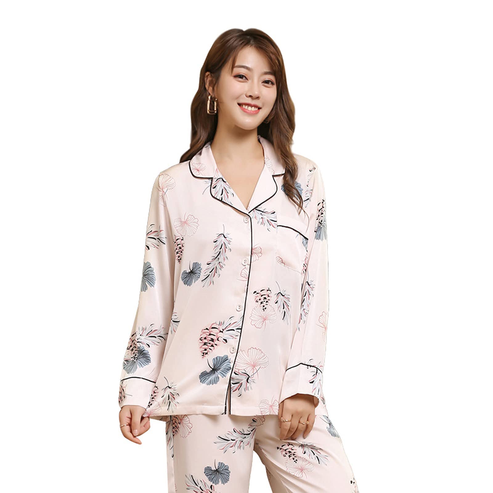 FMOGG Women's Faux Silk Satin Pajama Set - 2 Piece Long Sleeve Sleepwear for Women, Soft & Comfortable Nightwear for Fall & Winter | Perfect for Lounging, Sleepovers and Cozy Nights at Home