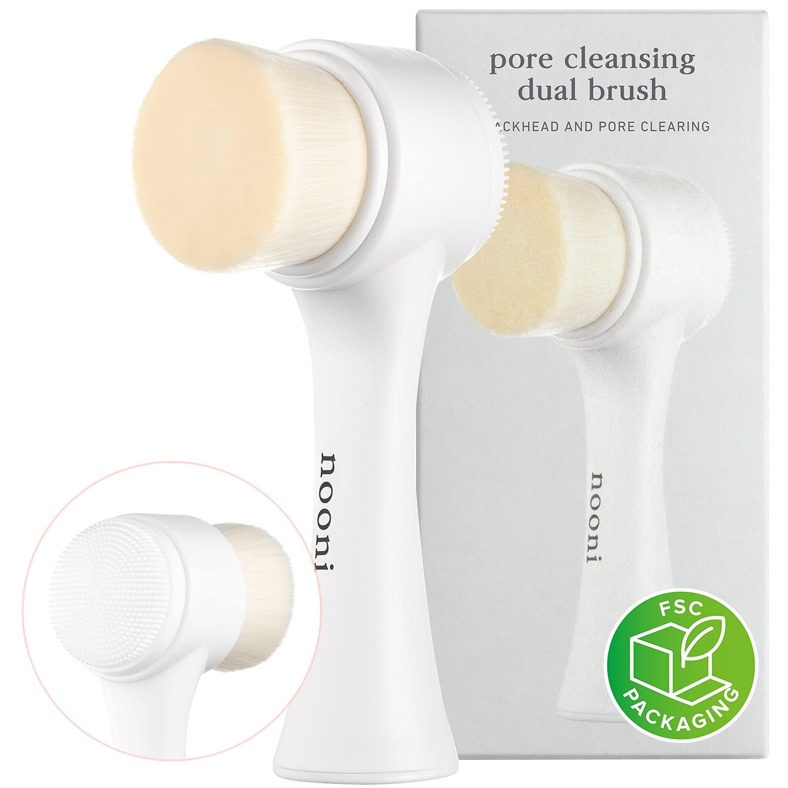 Nooni Pore Cleansing Tool - Dual Brush Facial Massager & Exfoliator with Soft Bristles & Silicone | Deep Cleansing for Blackheads & Acne | Perfect for Daily Skincare & Spa Treatments