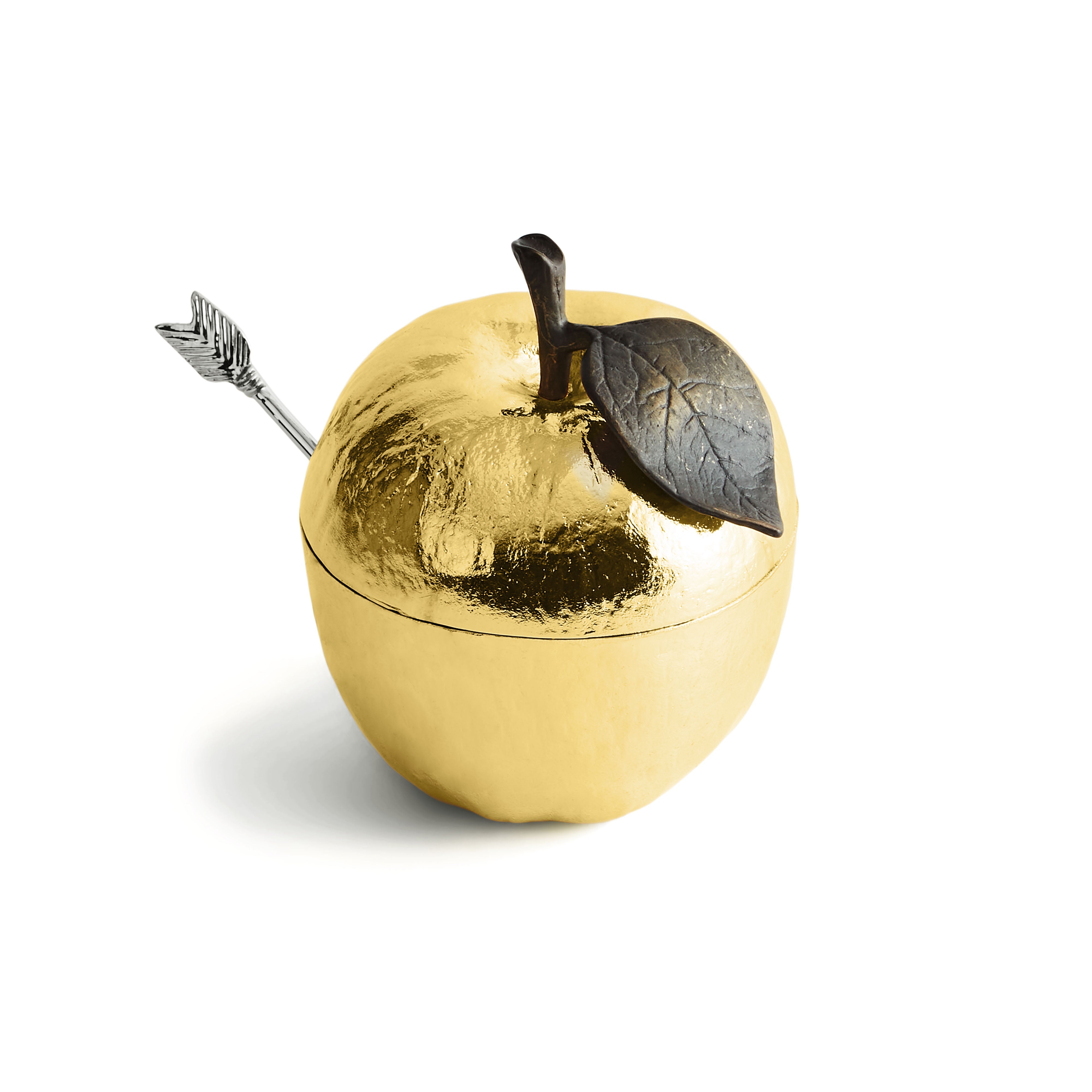 Premium Nickel-Plated Apple Honey Pot with Spoon - Elegant Honey Dispenser for Tea, Coffee, Toast & Dessert Presentation