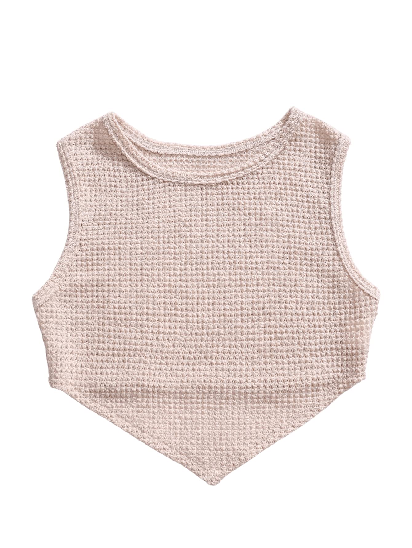 SweatyRocks Women's Casual Sleeveless Crop Top - Waffle Knit Asymmetrical Design, Breathable Summer Tank, Round Neck T-Shirt | Perfect for Beach Outfits, Yoga Wear & Street Fashion