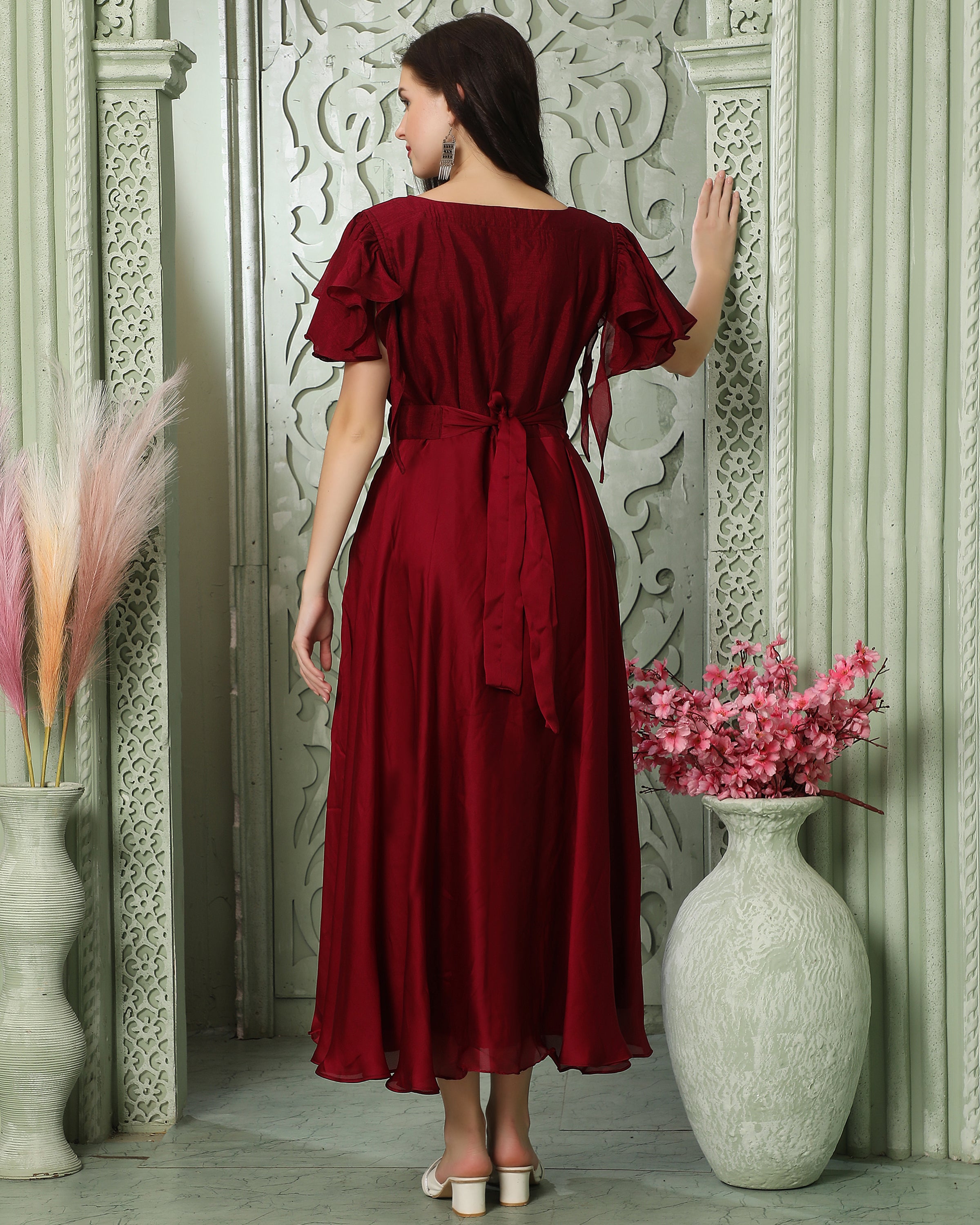Cherry Red Heart Neckline Party Dress for Women - Elegant Evening Gown for Date Night, Prom, Cocktail Parties & Special Occasions