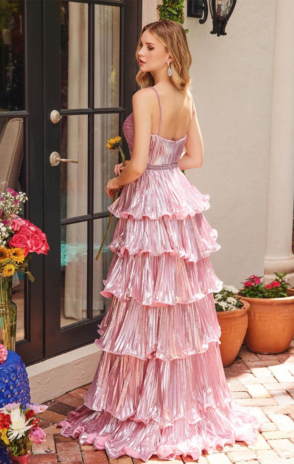 Ava Presley Metallic Tiered Keyhole Gown - Elegant Evening Dress for Prom, Wedding & Formal Events