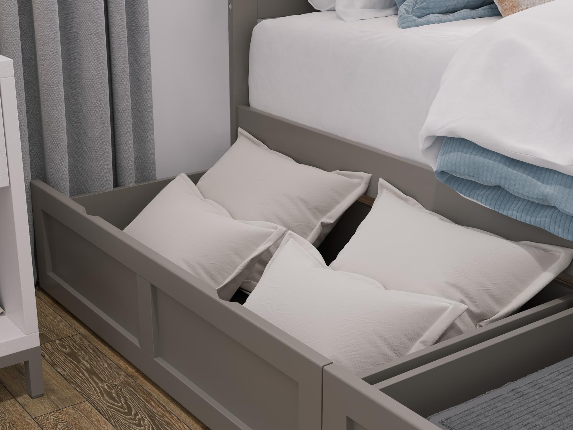 AFI Warren Twin XL Platform Bed Frame with 2 Storage Drawers & Built-in USB Charger - Space Saving Grey Bed for Small Rooms, Dorm & Guest Bedroom