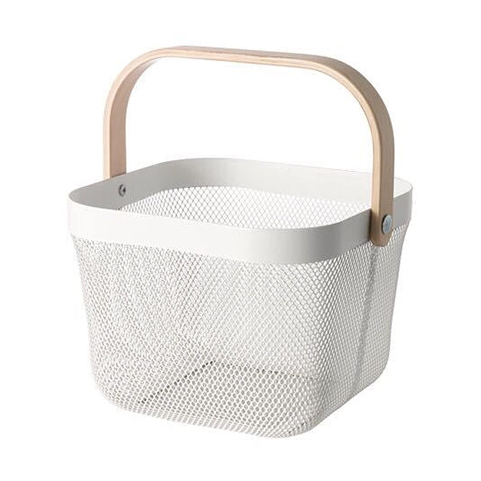 Multi-Functional Mesh Steel Storage Basket with Wood Handle - Hanging Kitchen Organizer for Spices, Utensils & Produce | Durable Metal Wire Storage Solution for Pantry, Bathroom & Office Organization