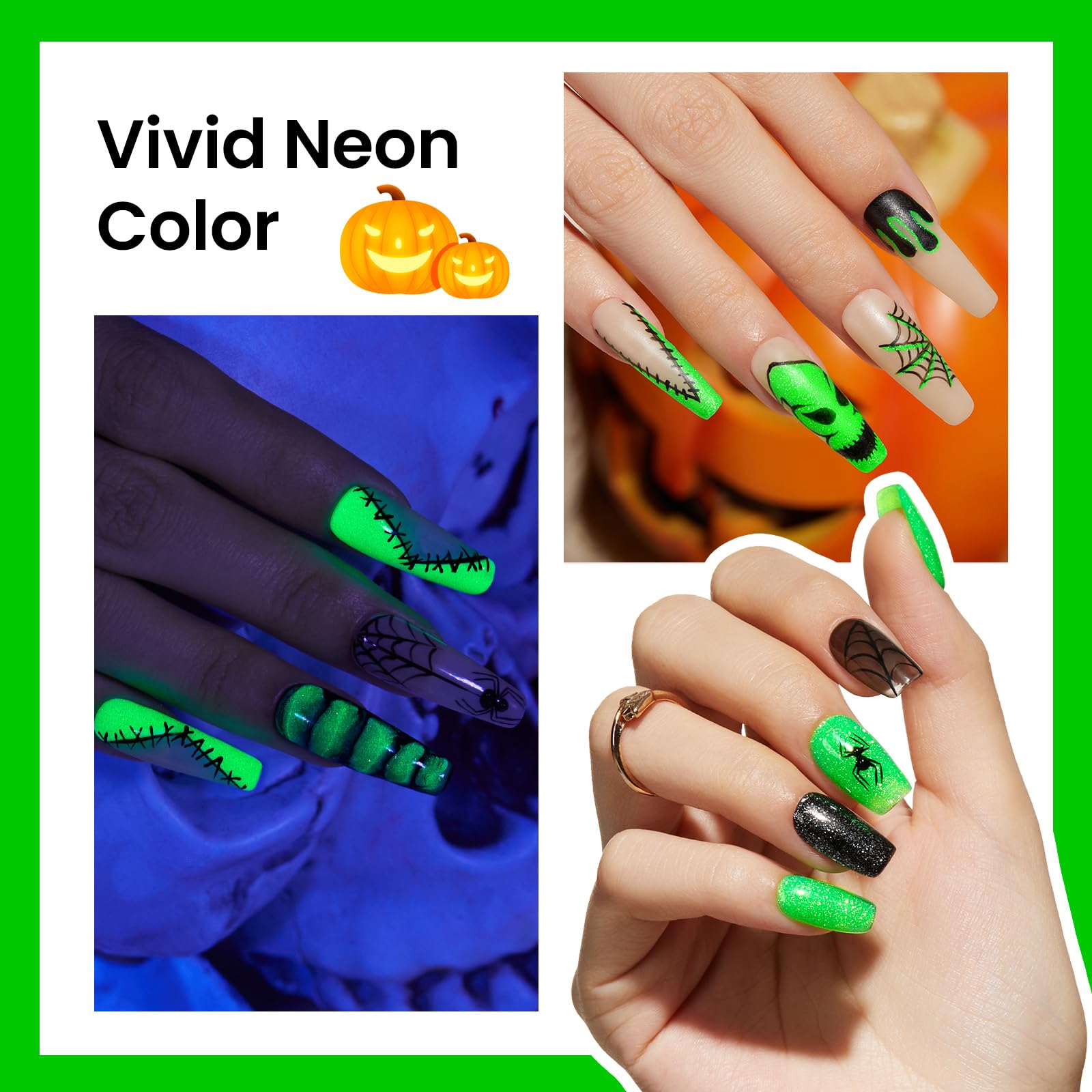 Beetles 15ml Glitter Green Glow in Dark UV LED Gel Polish - Soak Off Nail Art Gel for Halloween & Party Nights (Long Lasting, Salon Quality)