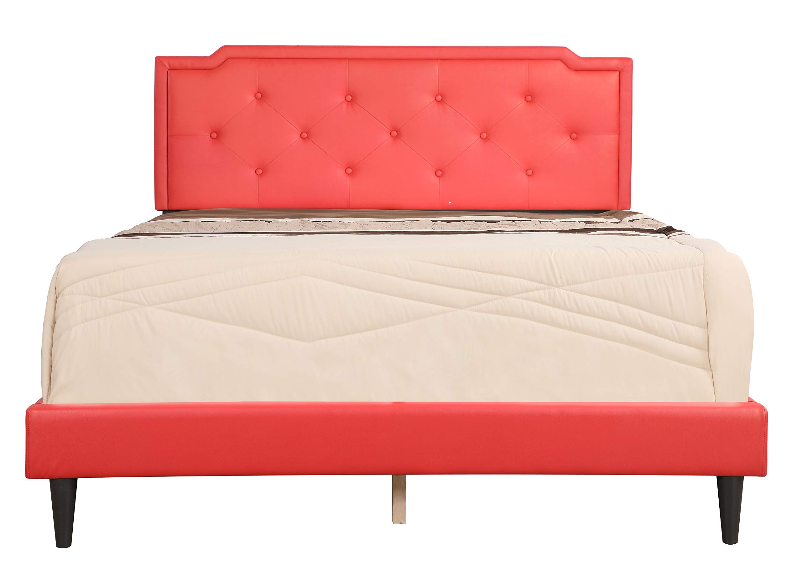 Glory Furniture Deb Faux Leather Upholstered Full Size Bed Frame in Red - Modern Luxury Bedroom Furniture for Master & Guest Rooms