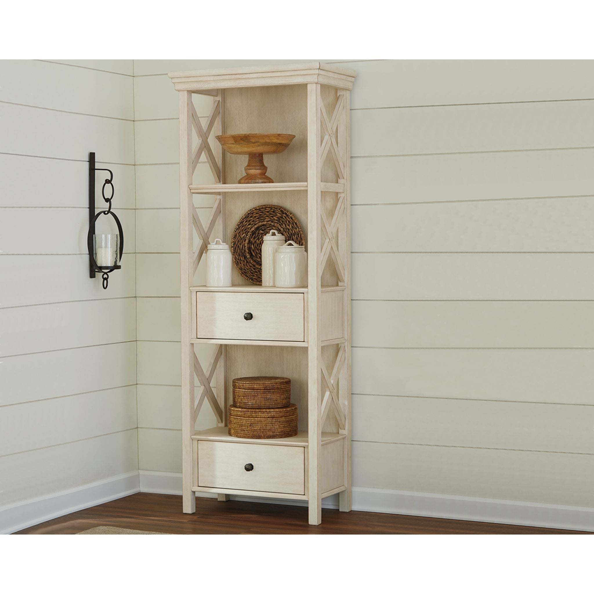 Bolanburg Antique White Display Cabinet - Elegant Glass Door Showcase for Living Room, Dining Room, or Office Decor (Model D647 76)