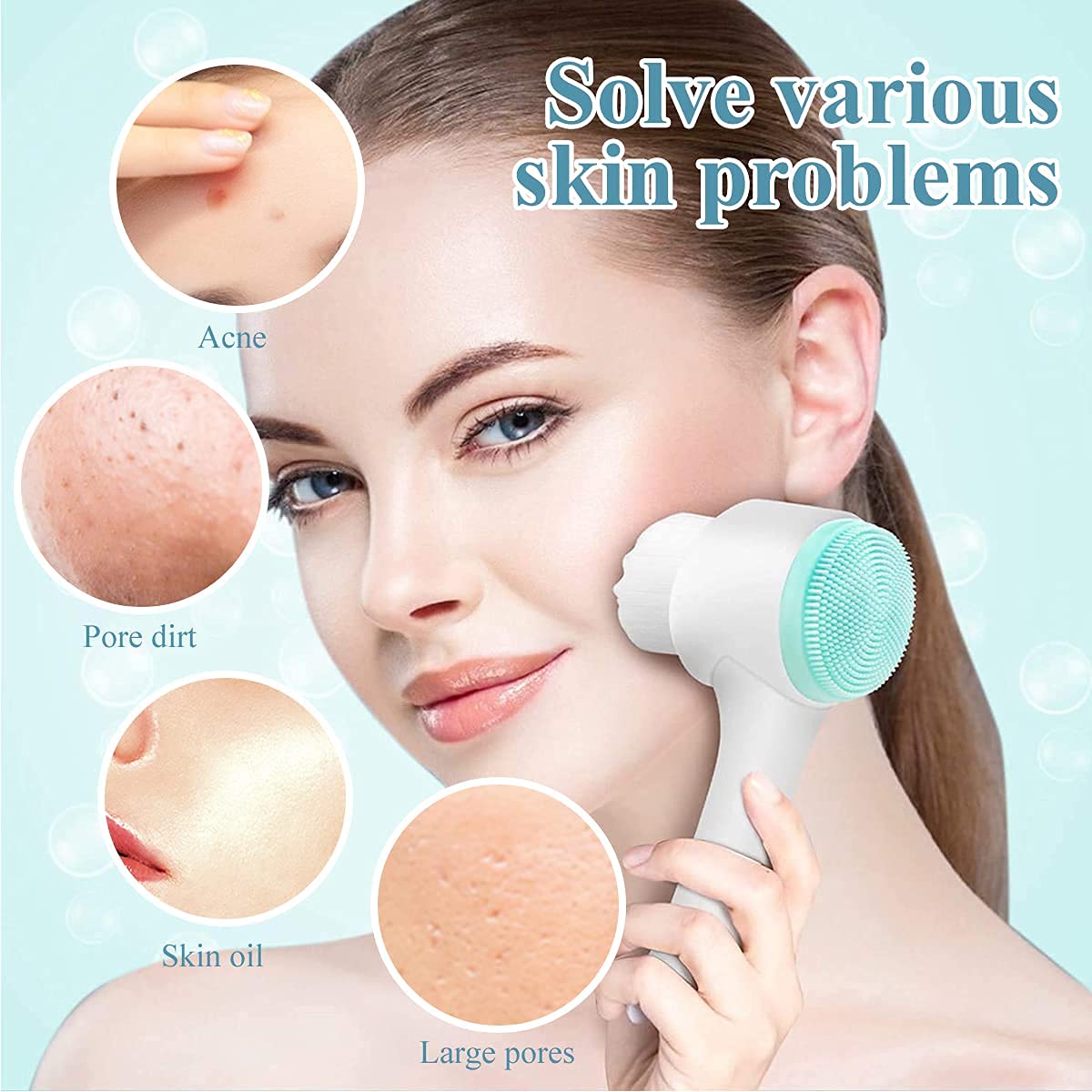 2 in 1 Silicone Face Cleansing Brush - Deep Pore Exfoliator & Makeup Remover, Gentle Massaging Facial Brush for Daily Skincare Routine, Travel-Friendly Beauty Tool for Clear & Glowing Skin