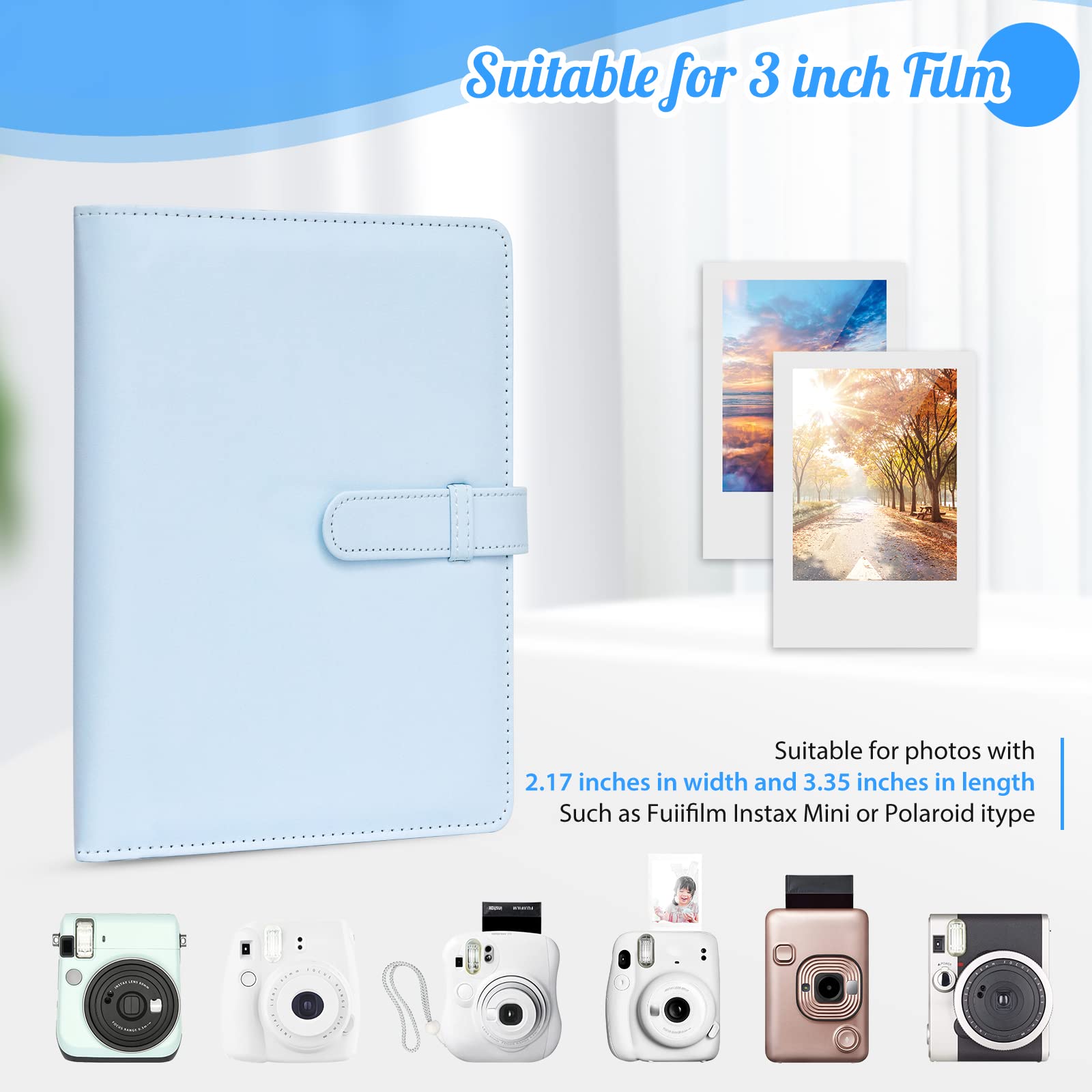 Ablus 256-Pocket Photo Album for Polaroid Snap, SnapTouch, Zip Mint Cameras & Printers - Compatible with Fujifilm Instax Mini 11, 90, 9, 8+, 8, 7S, 70, 50S, 26, 25, LiPlay Instant Cameras & Mini Link SP-1 Printer (Blue) - Perfect for Organizing, Storing & Displaying Instant Photos at Home, Office or Events