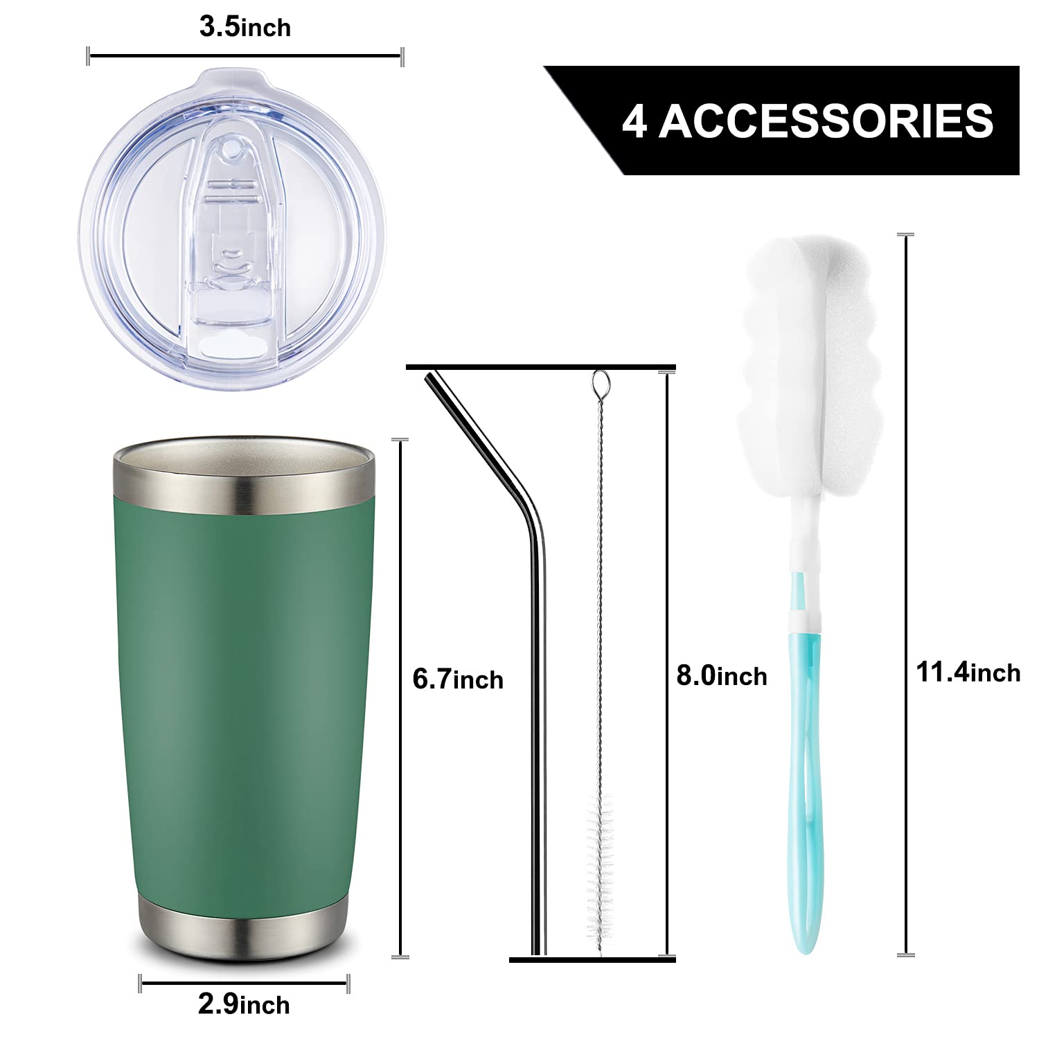 COMOOO 20oz Stainless Steel Double Wall Vacuum Insulated Tumbler - 8 Pack Bulk Coffee Travel Mug with Lid & Straw for Hot & Cold Drinks (Dark Green) - Perfect for Office, Gym, Camping & Road Trips
