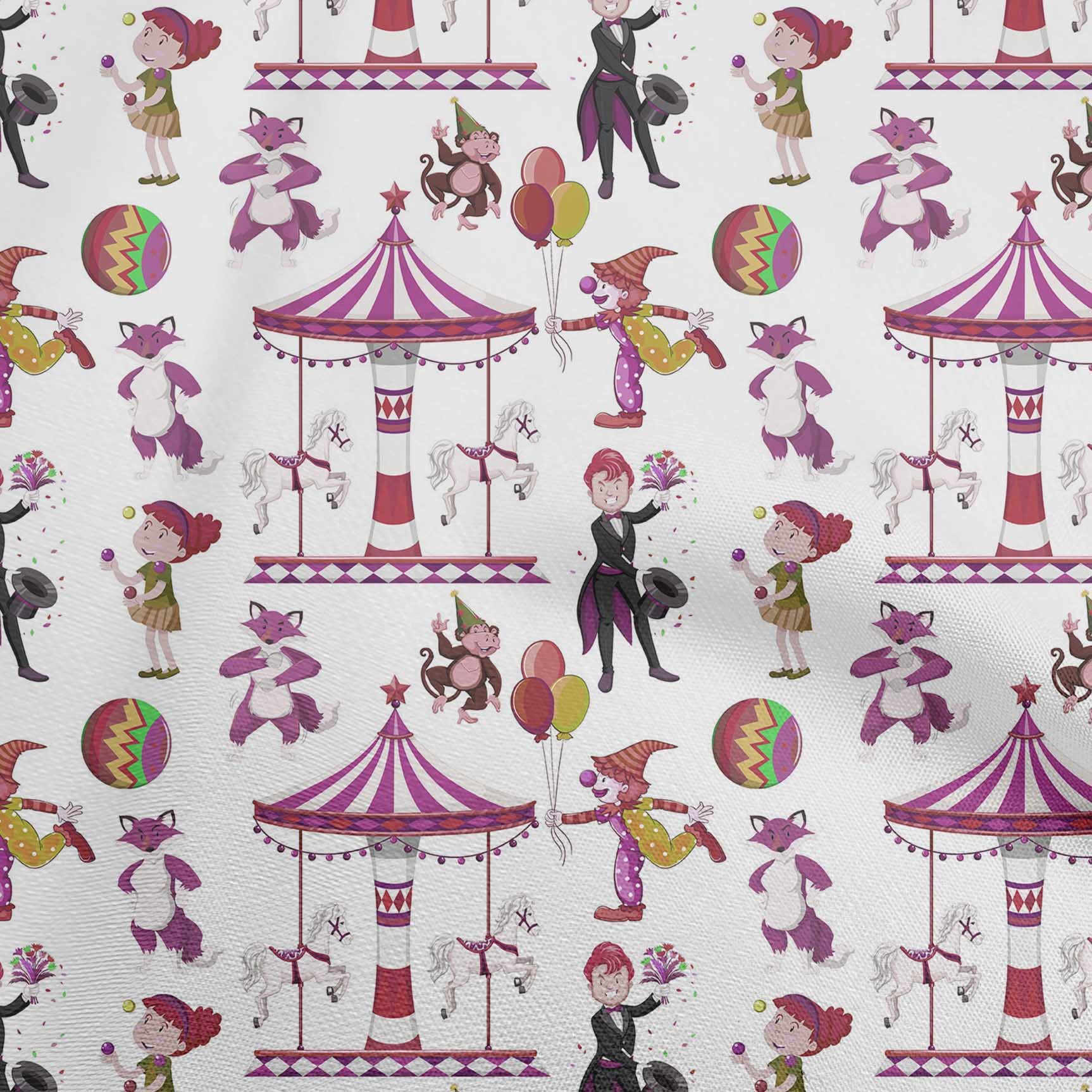 oneOone Polyester Spandex White Circus Print Fabric by The Yard - 56 Inch Wide Stretch Material for Costumes, Dancewear & Performance Outfits
