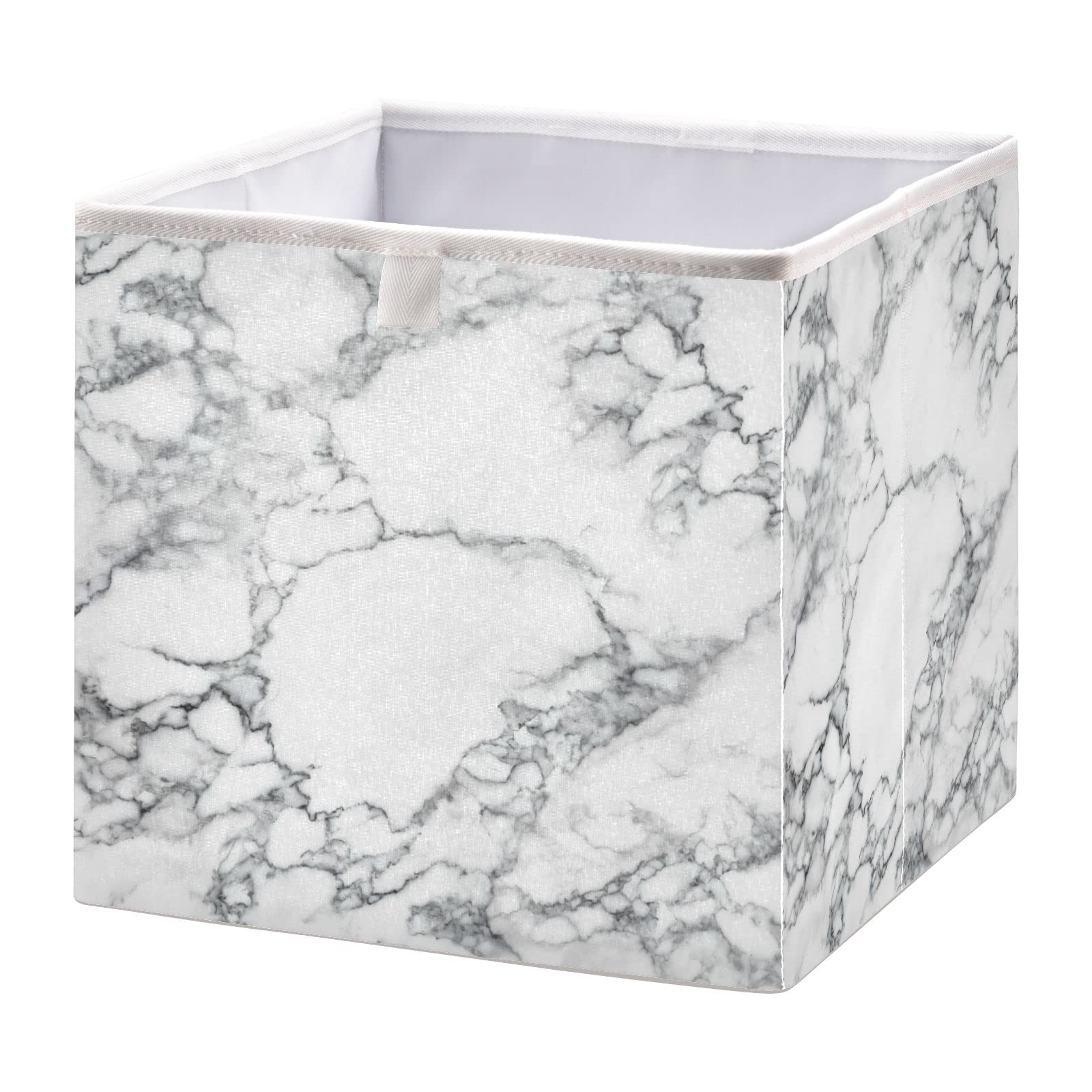 White Marble Storage Basket - Collapsible Square Bin for Nursery, Closet, Shelf & Car - Towel & Home Organizer - Perfect for Baby Room, Bathroom & Vehicle Storage