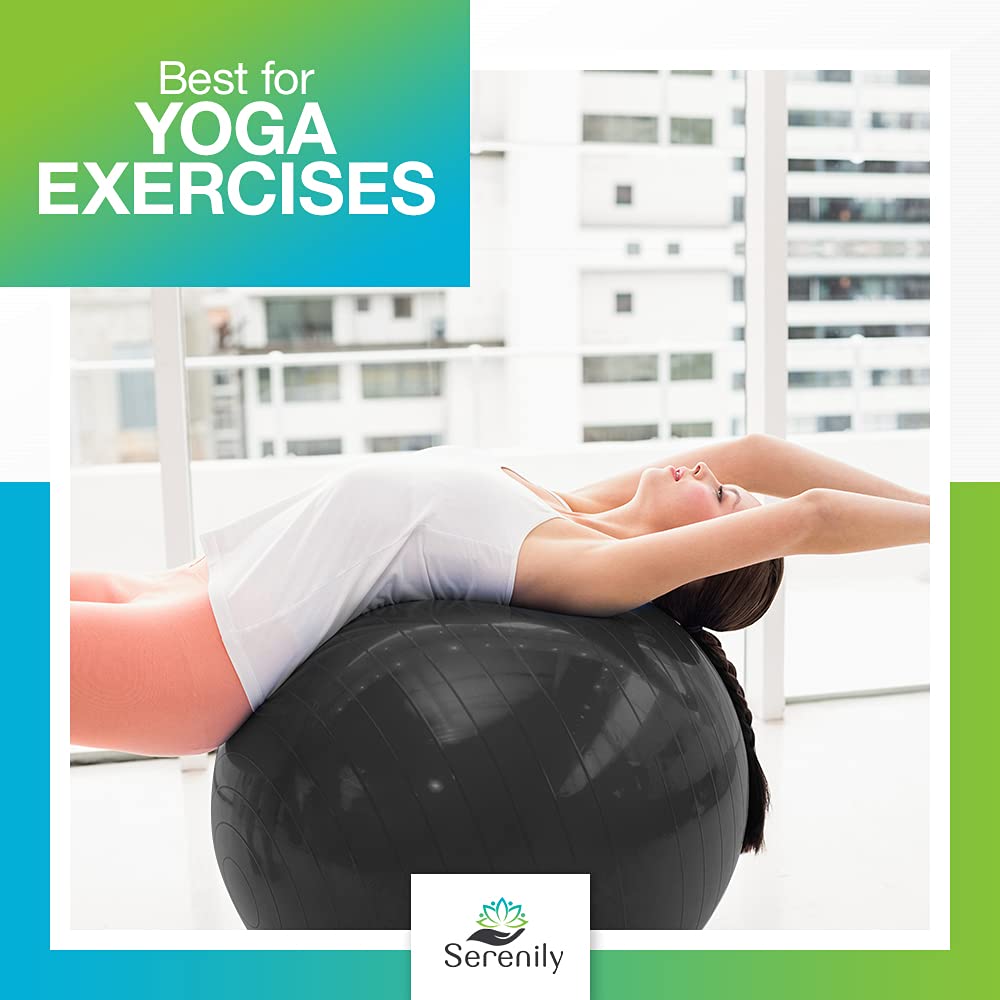 Serenily Exercise Ball for Yoga, Pilates, Home Gym & Office - Anti-Burst Stability Ball with Workout Guide & Pump - Perfect for Fitness, Therapy, Pregnancy & Balance Training