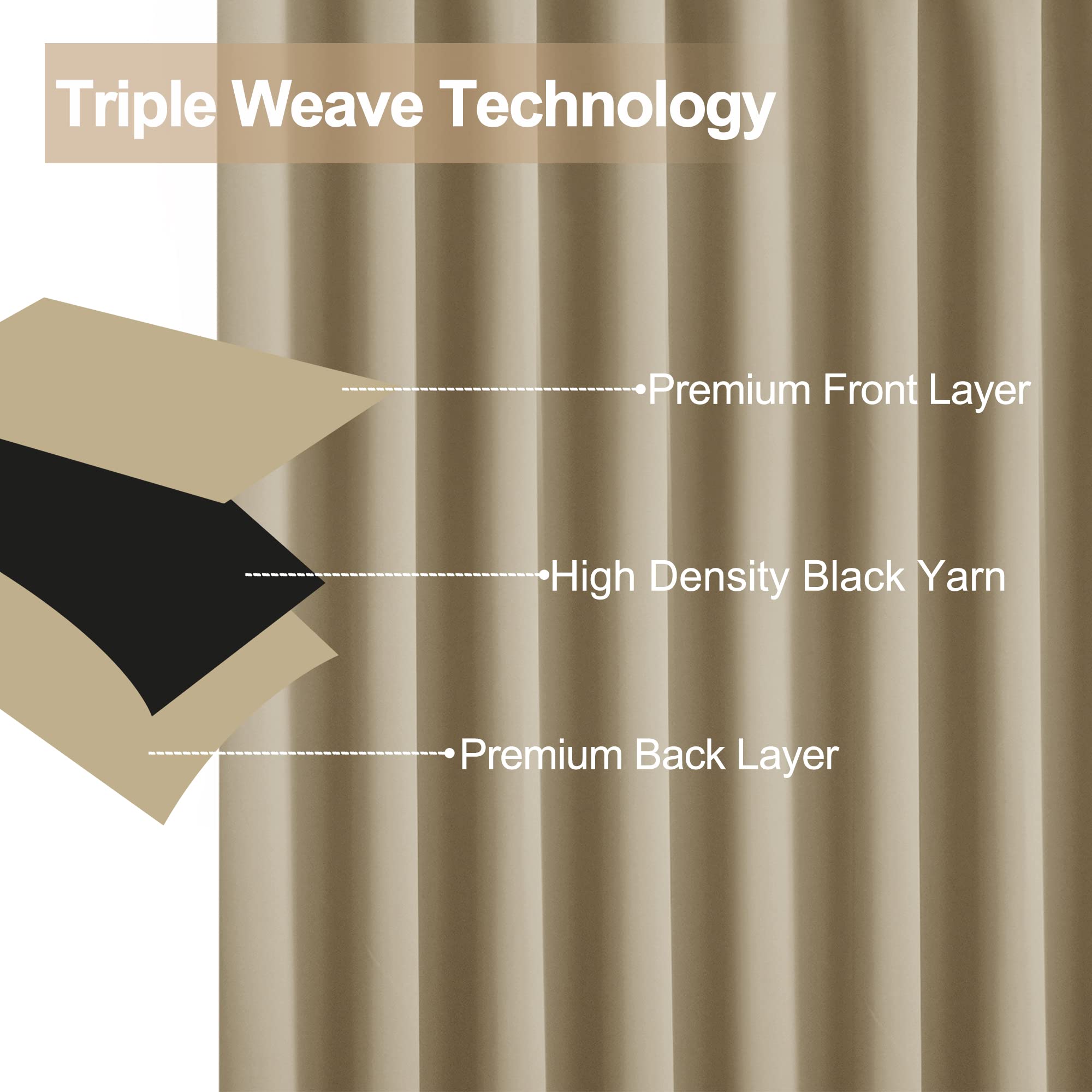 WONTEX 4PCS Blackout Curtains for Small Windows - Thermal Insulated Energy Saving Light Blocking Rod Pocket Curtain Panels 52 x 45 Inch Beige - Perfect for Kitchen, Bedroom & Home Office Privacy & Sun Protection