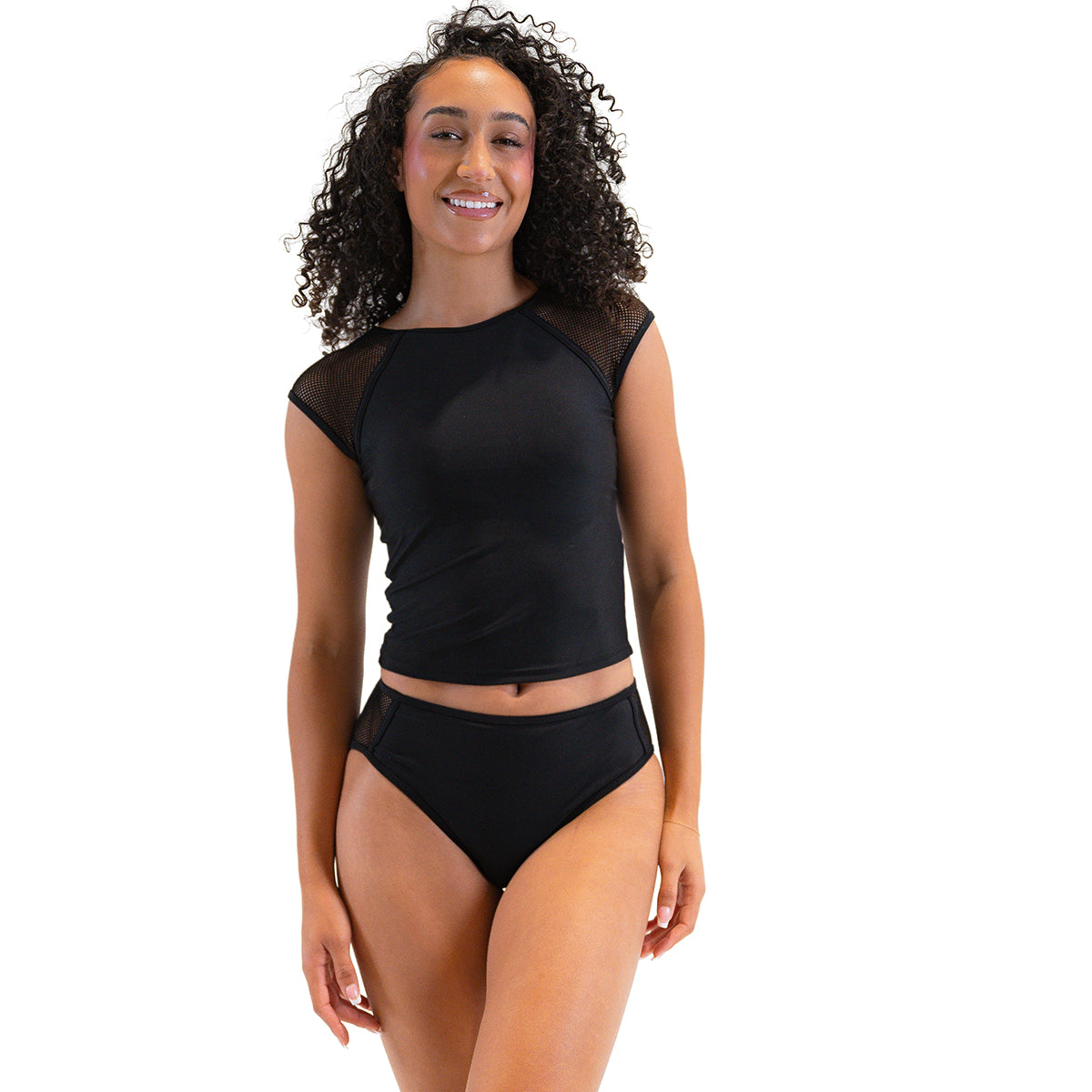 Women's Mesh Sleeve Long Tankini Top - Breathable Swimwear for Beach, Pool & Summer Vacations