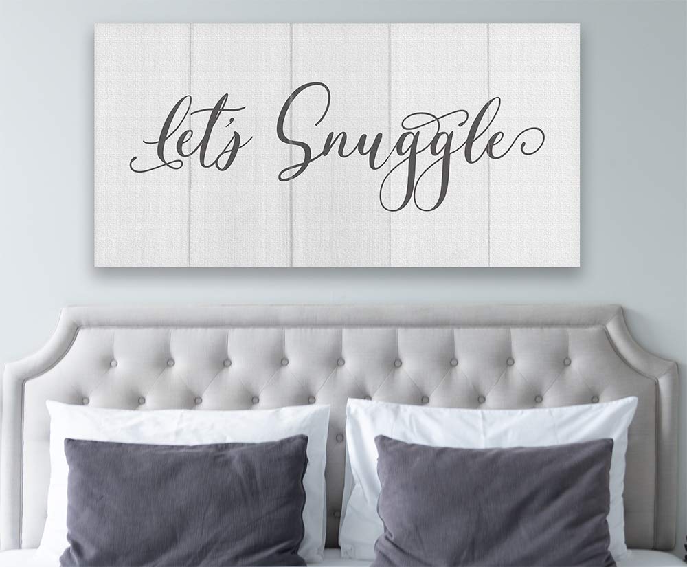 Let's Snuggle Romantic Couples Wall Art - 12x24 Canvas Wood Print for Bedroom Decor Above Bed, Housewarming Gift for New Home | Perfect for Valentine's Day, Anniversary & Cozy Bedroom Aesthetics