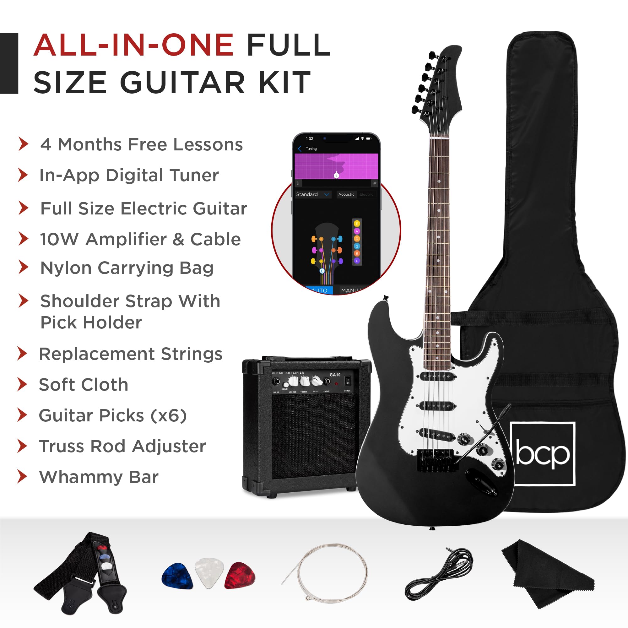 Best Choice Products 39-inch Full Size Electric Guitar Starter Kit for Beginners with Gig Bag, Adjustable Strap, 10W Amplifier, Extra Strings, Picks & Tremolo Bar - Jet Black | Perfect for Home Practice, Music Lessons & Live Performances