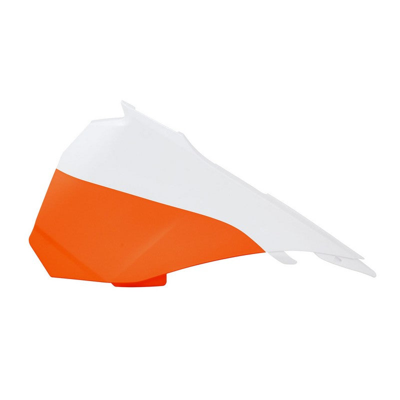 KTM 85SX 13-17 Left Hand Air Box Cover - RTECH White & Orange Replacement Part for Off-Road Motorcycle Protection