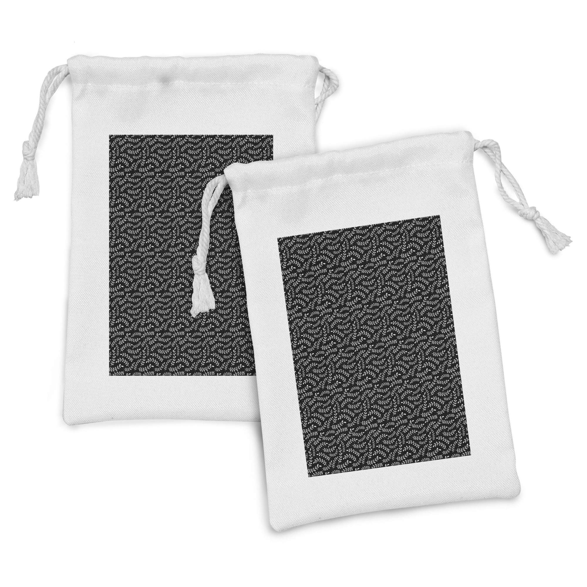 Ambesonne Abstract Fabric Pouch Set of 2 - Laurel Plant Silhouette Drawstring Bags (9