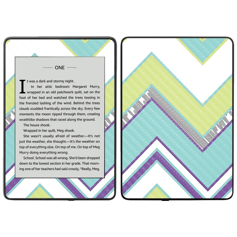 MightySkins Carbon Fiber Skin for Amazon Kindle Paperwhite 2018 (10th Gen) - Aqua Chevron Design | Waterproof Protective Cover | Durable Textured Finish | Easy to Apply & Remove | Made in USA | Perfect for Travel, Reading & Outdoor Use
