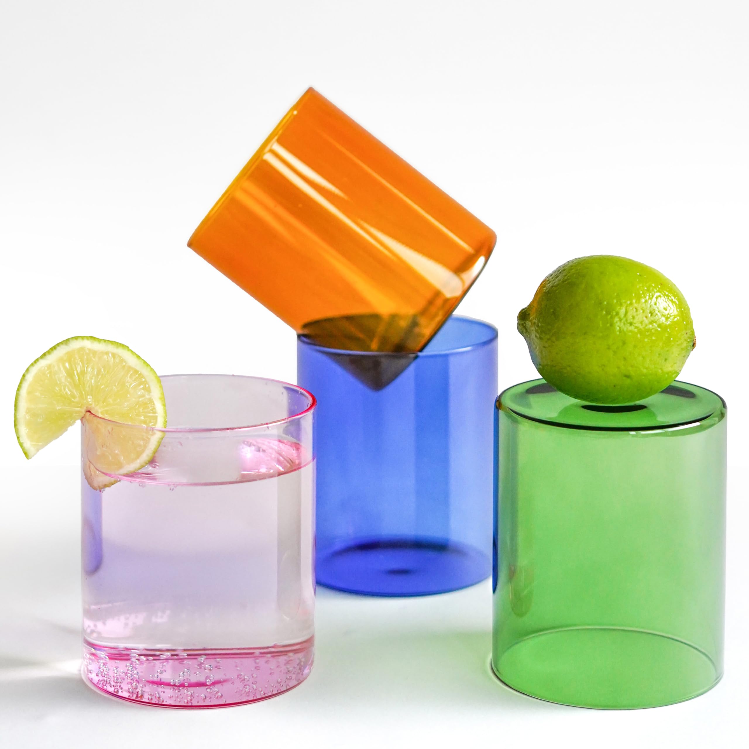 Roome Co. 16oz Colored Drinking Glasses Set of 4 - Juice, Water, Cocktail, Martini, Margarita & Wine Glasses - Durable & Stylish Tumblers for All Beverages - Perfect for Parties, Home Bar, Restaurant & Daily Use