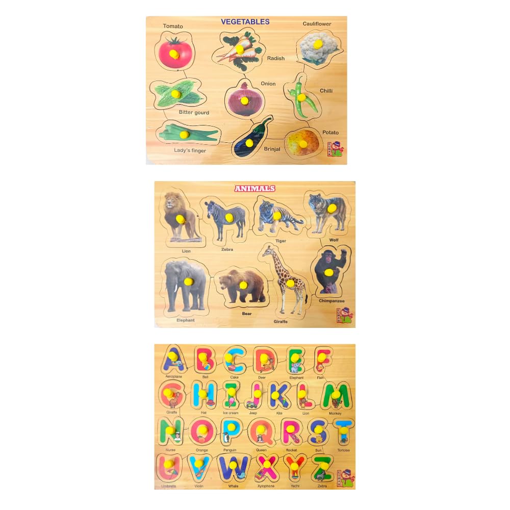 Educational Wooden Puzzle Learning Boards for Kids 3+ & Adults - Number, Alphabet, Fruit, Vegetable, Animal & Shape Recognition Toys | STEM Montessori Early Childhood Development | Perfect for Homeschooling, Classroom & Family Game Night