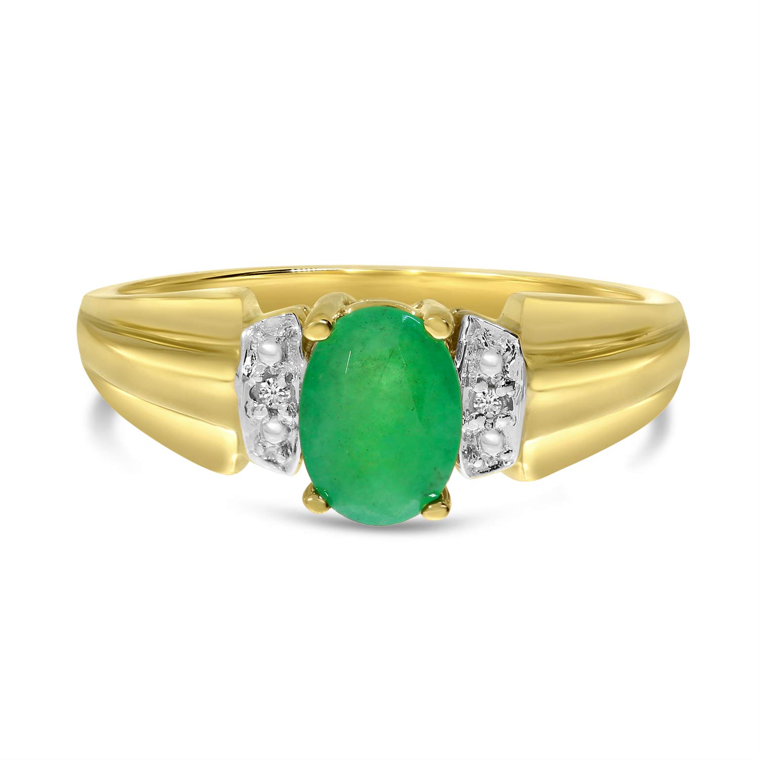 14K Yellow Gold Oval Emerald and Diamond Ring for Women - Elegant Engagement, Wedding, Anniversary Gift - Perfect for Special Occasions