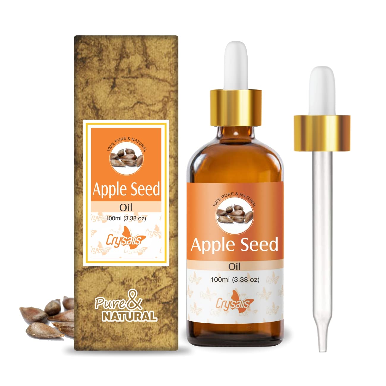 100% Pure & Natural Crysalis Apple Seed Oil (Malus Domestica Pyrus Malus) - Organic Undiluted Carrier Oil for Skin & Hair Care - Therapeutic Grade Aromatherapy Oil - Promotes Healthy Skin & Hair - 100ml - Perfect for Massage, DIY Beauty Recipes & Relaxation Therapy