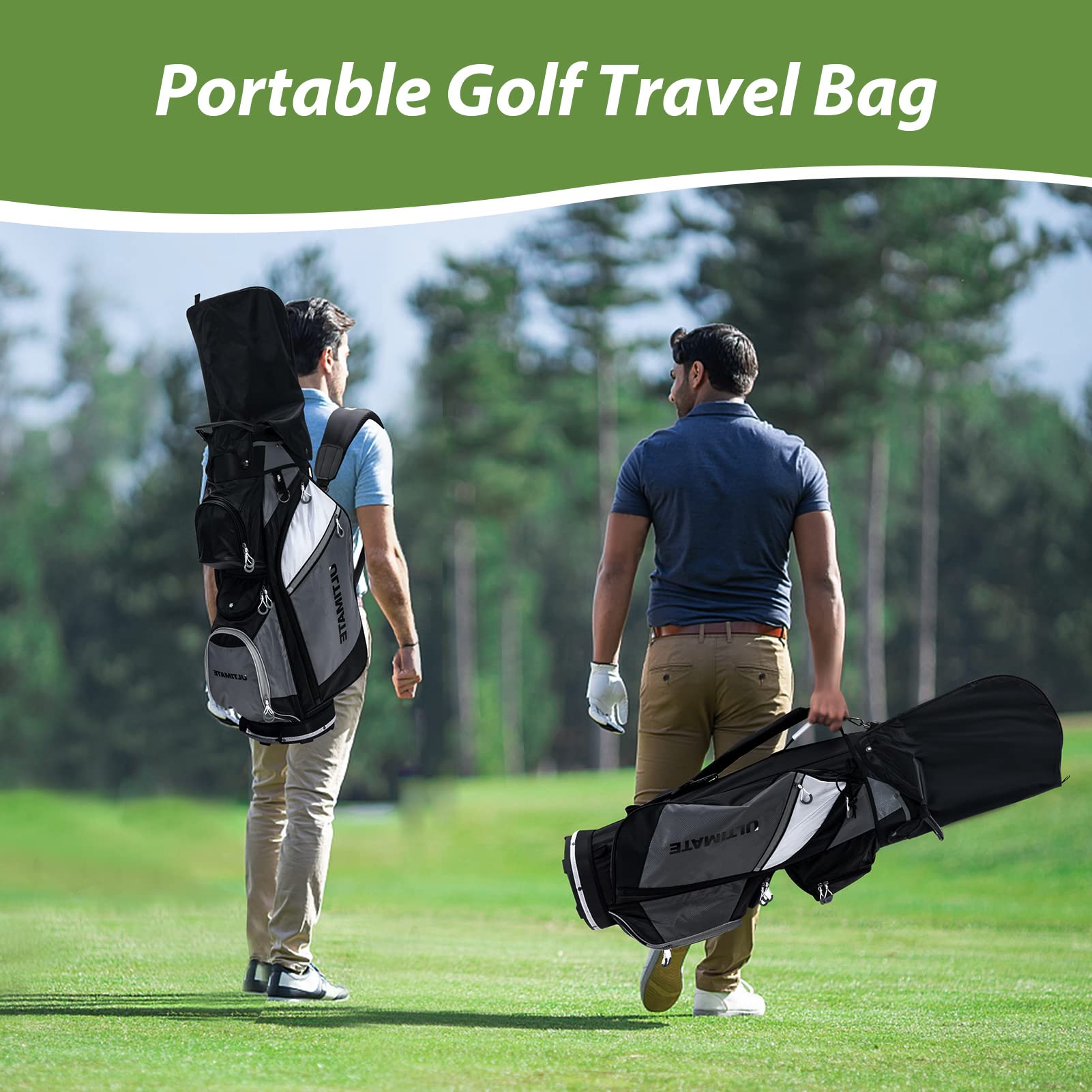 GYMAX 14-Way Golf Cart Bag with Rain Hood - Lightweight Stand Golf Bag for Men, Shoulder Strap & Carry Handle, Cooler Pocket & Rangefinder Compartment | Perfect for Golf Course, Driving Range & Outdoor Sports