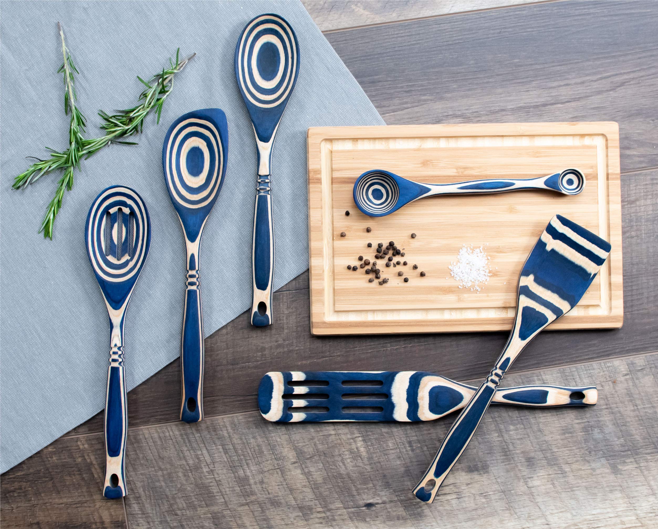 Pakkawood 6-Piece Kitchen Utensil Set - Heat Resistant & Non-Stick Spoons, Spatula & Measuring Spoons (13
